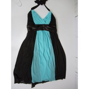 City Triangles Halter Top Dark Brown & Teal Dress Size Medium Sheer Lining A6